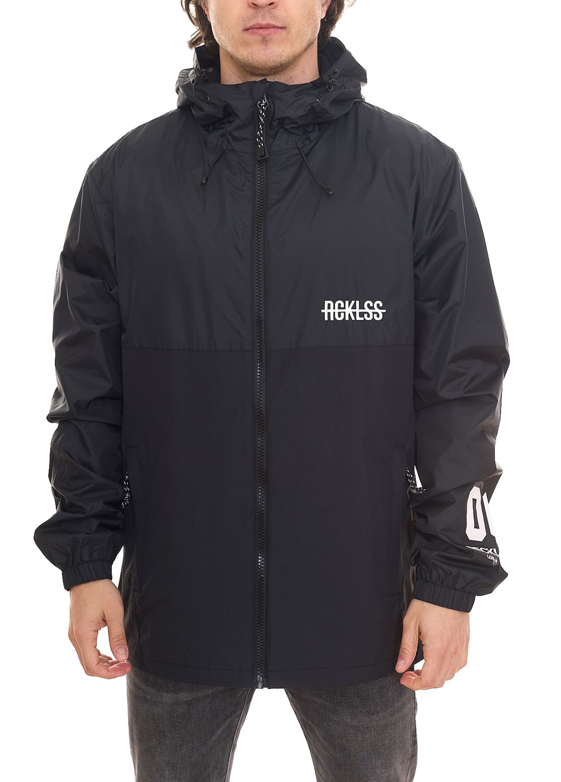 YOUNG & RECKLESS Herren Windbreaker mit erhöhtem Kragen Übergangs-Jacke 140009 Schwarz von YOUNG  & RECKLESS