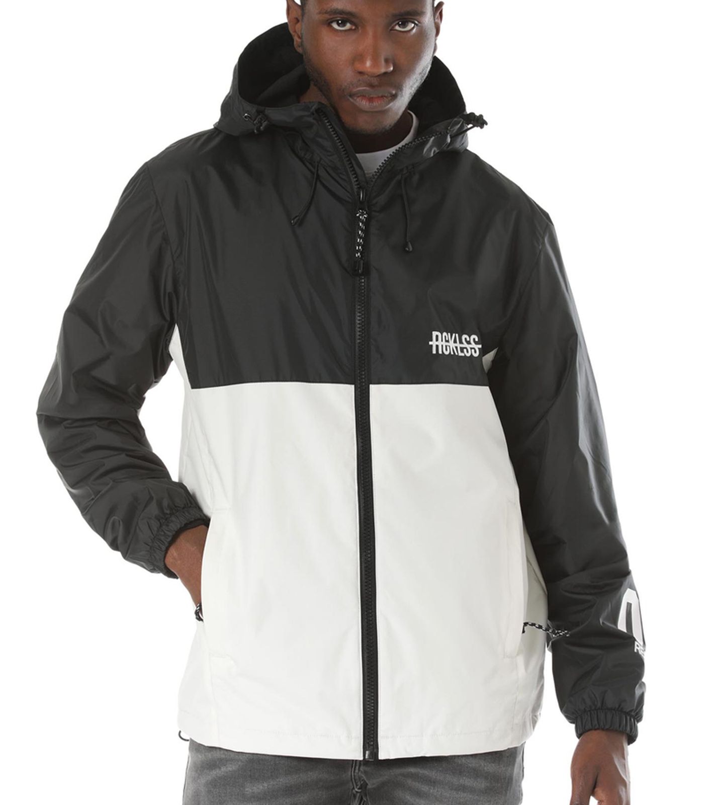 YOUNG & RECKLESS Herren Windbreaker mit erhöhtem Kragen Übergangs-Jacke 140009 Weiß-Schwarz von YOUNG  & RECKLESS