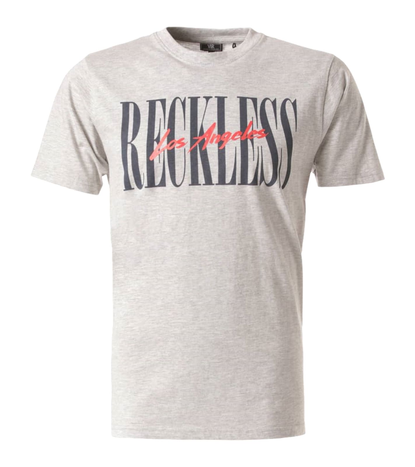 YOUNG & RECKLESS LA Vintage Herren schlichtes Baumwoll-Shirt mit Schriftzug-Print auf der Front MTS3230HGRY Grau von YOUNG  & RECKLESS