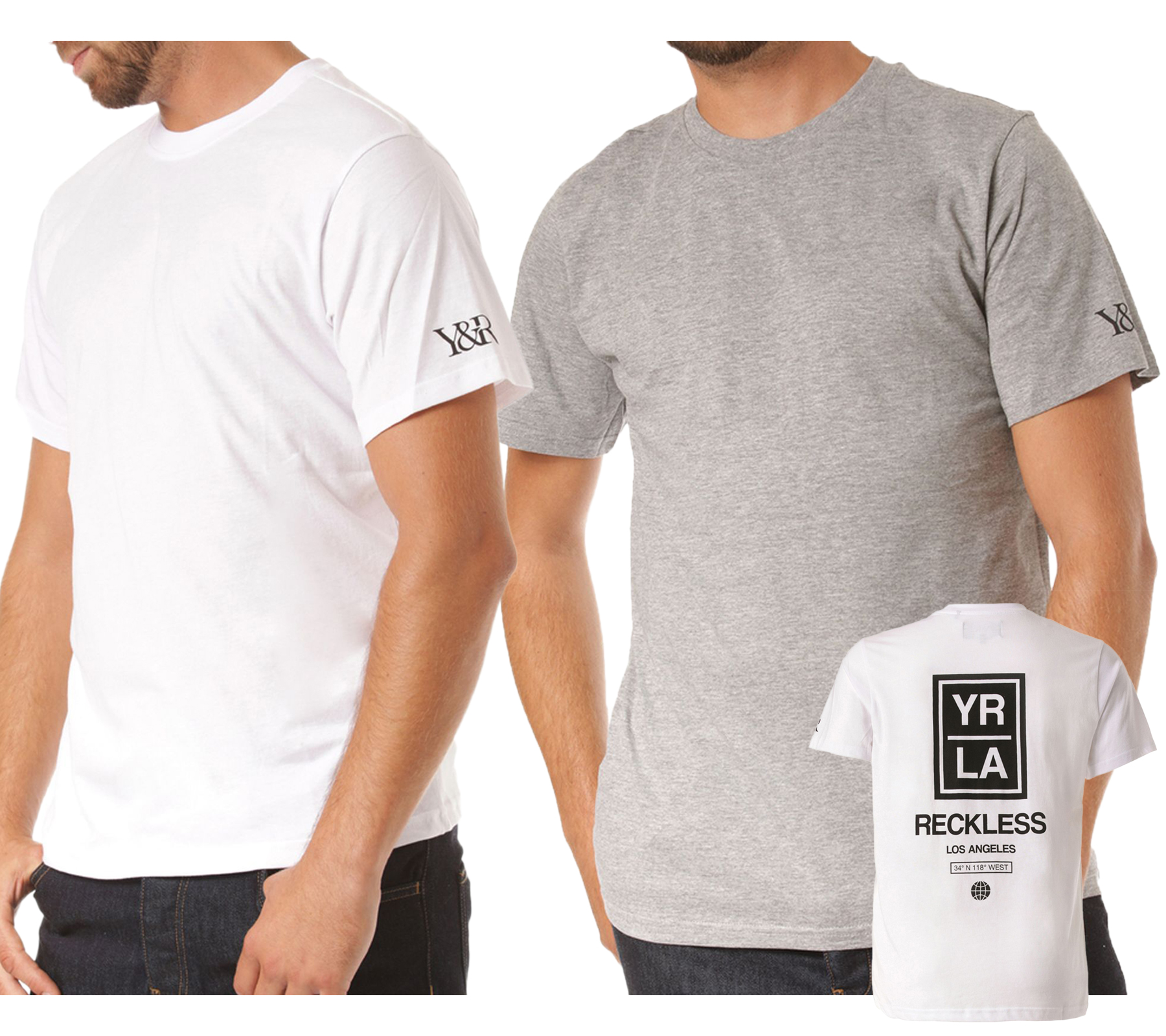 YOUNG & RECKLESS Oblong Herren T-Shirt Baumwoll-Shirt mit Rückenprint 110039 Grau oder Weiß von YOUNG  & RECKLESS