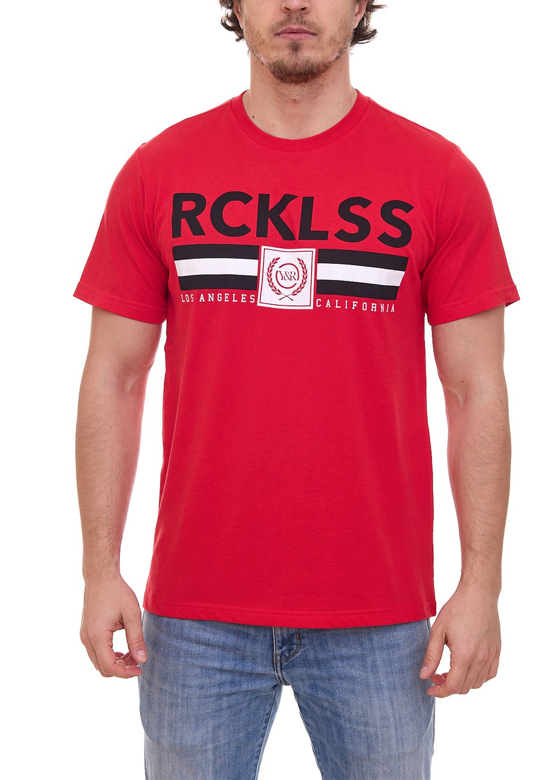 YOUNG & RECKLESS Regal Herren T-Shirt Baumwoll-Shirt mit großem Frontprint 110031-572 Rot von YOUNG  & RECKLESS