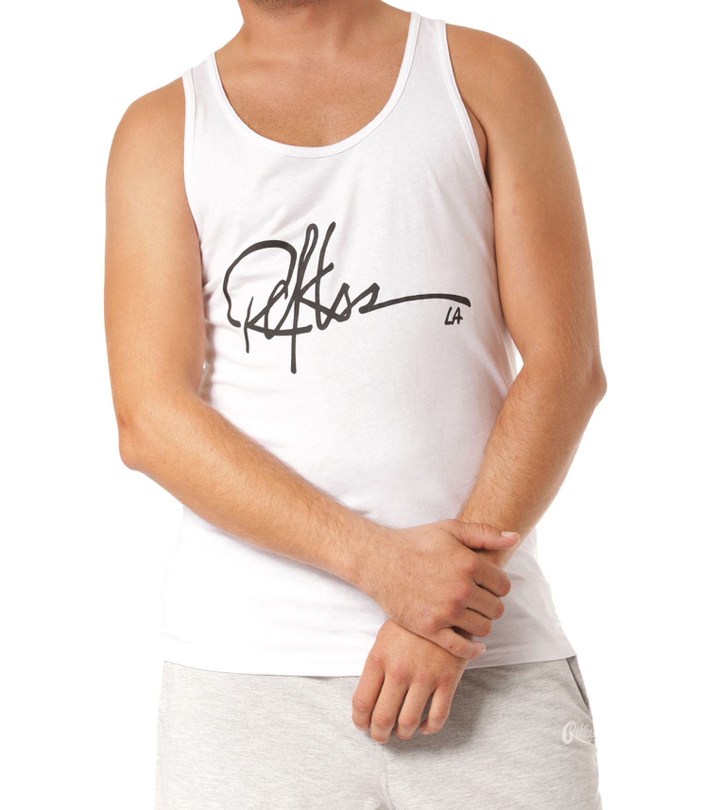 YOUNG & RECKLESS Signature Herren Tank-Top mit Print auf der Front Muskel-Shirt aus Baumwolle MTS1980WHT-300 Weiß von YOUNG  & RECKLESS