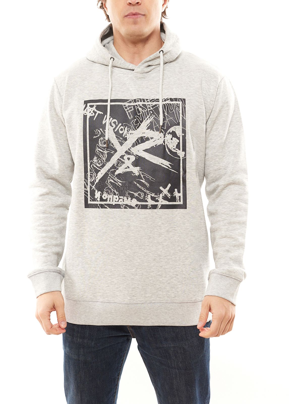 YOUNG & RECKLESS Square Logo Griffon Herren Hoodie aus Baumwolle MTS3028HRGRY-830 Grau von YOUNG  & RECKLESS