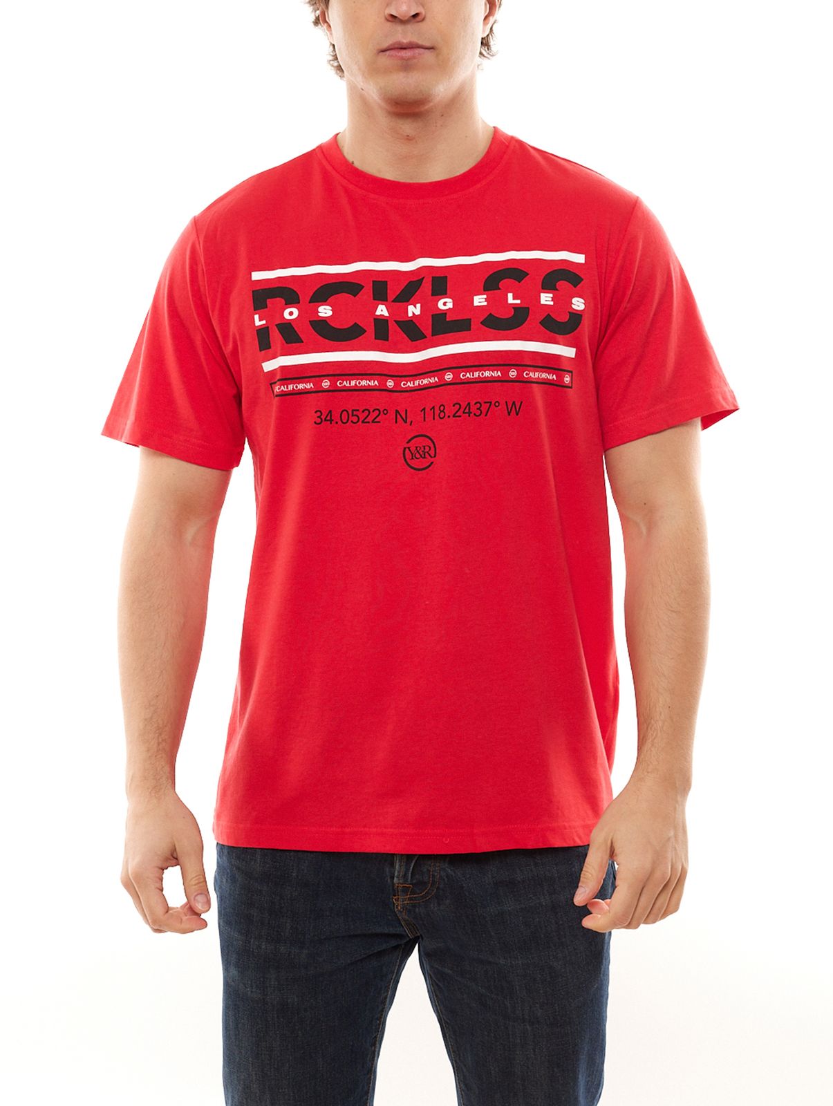 YOUNG & RECKLESS Strike Thru Herren T-Shirt Baumwoll-Shirt mit Frontprint 110037-572 Rot von YOUNG  & RECKLESS