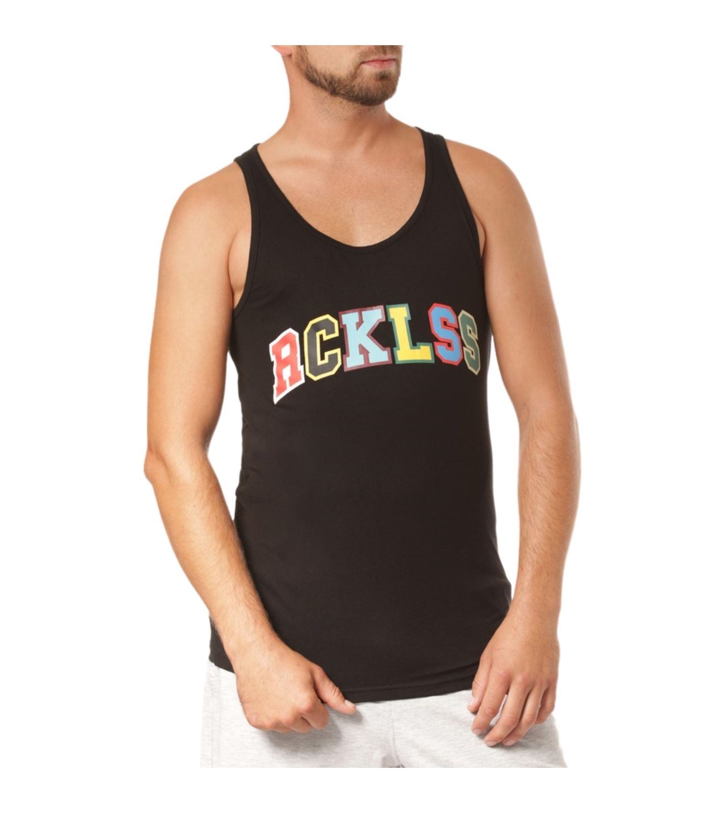 YOUNG & RECKLESS Synthesis Herren Tank-Top mit "RCKLSS" Print auf der Front Muskel-Shirt aus Baumwolle MTS2986BLK-200 Schwarz von YOUNG  & RECKLESS