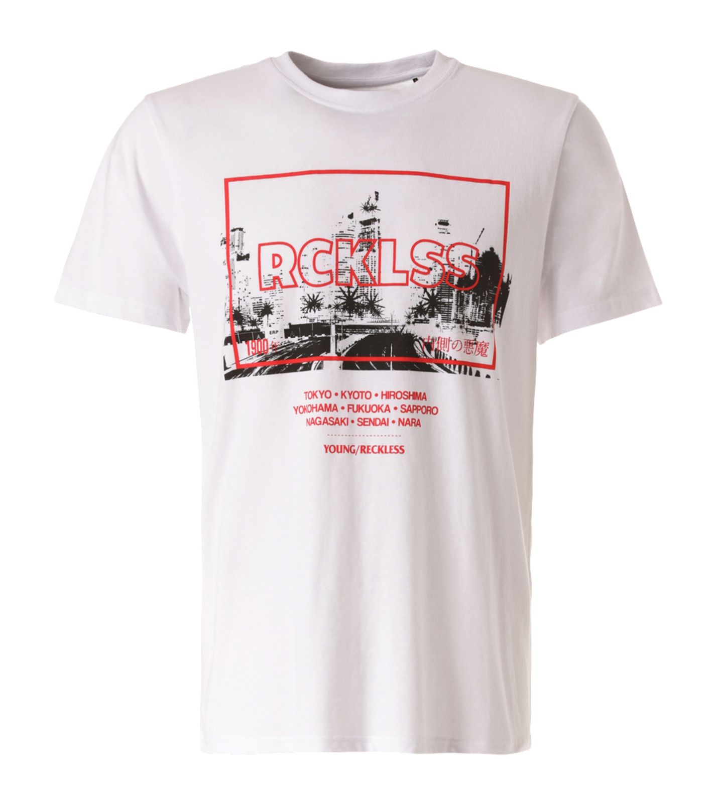 YOUNG & RECKLESS Tokyo Lights Herren T-Shirt stylisches Baumwoll-Shirt mit Front-Print 110019-300 Weiß von YOUNG  & RECKLESS