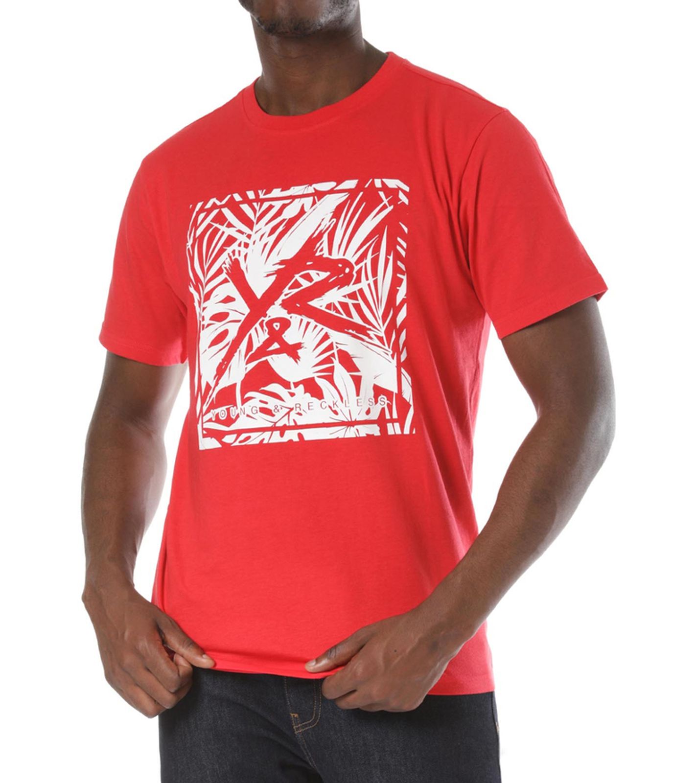 YOUNG & RECKLESS Square Logo Griffon T-Shirt stylisches Herren Print-Shirt Freizeit-Shirt aus Baumwolle 110021-572 Rot von YOUNG  & RECKLESS