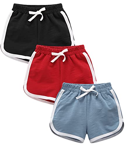 YOUNGSOUL 3er-Pack Mädchen Kurze Hose Sommer Baumwolle Shorts Kinder Sporthose Kurz Rot/Blau/Schwarz DE: 122-128 (Herstellergröße 130) von YOUNGSOUL