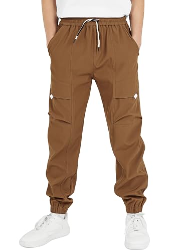 YOUNGSOUL Cargohose Jungen Wasserdicht Kinder Wanderhose Outdoor Jungs Cargo Hose mit Gummizug Braun 152-158 von YOUNGSOUL