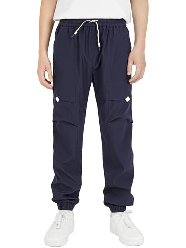 YOUNGSOUL Cargohose Jungen Wasserdicht Kinder Wanderhose Outdoor Jungs Cargo Hose mit Gummizug Dunkelblau 164-170 von YOUNGSOUL