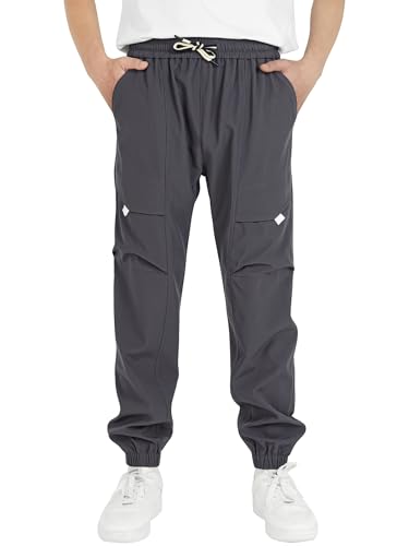 YOUNGSOUL Cargohose Jungen Wasserdicht Kinder Wanderhose Outdoor Jungs Cargo Hose mit Gummizug Grau 152-158 von YOUNGSOUL