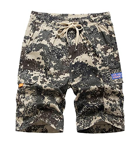 YOUNGSOUL Jungen Camouflage Cargo Shorts Kinder Kurze Hose Jungs Tarnhose Sommer Bermudas mit Gummizug Armeegrün 134-140/Größe 140 von YOUNGSOUL