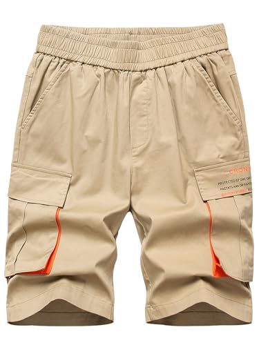 YOUNGSOUL Jungen Cargo Shorts Kinder Kurze Hosen Sommershorts Freizeithose Gummibund Bermudas mit Kontrasttaschen Khaki 164-170/Größe 170 von YOUNGSOUL