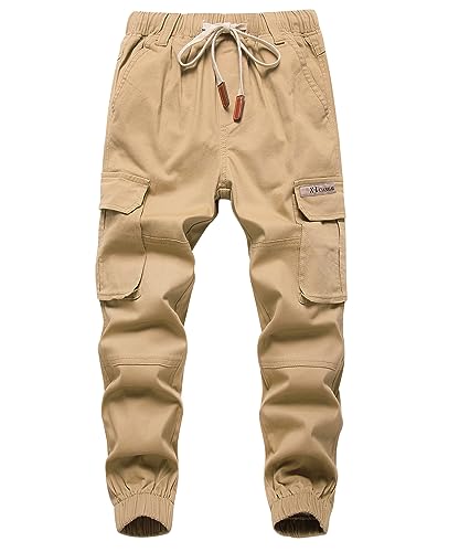 YOUNGSOUL Jungen Cargohose Kinder Stretch Cargo Hose Jogginghose Freizeithose mit Gummizug Khaki DE: 134-140 (Herstellergröße 140) von YOUNGSOUL