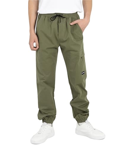 YOUNGSOUL Jungen Cargohose aus Baumwolle Kinder Cargo Jogger Hose Freizeithose mit Gummizug Armeegrün 122-128 von YOUNGSOUL