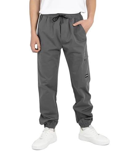 YOUNGSOUL Jungen Cargohose aus Baumwolle Kinder Cargo Jogger Hose Freizeithose mit Gummizug Grau 122-128 von YOUNGSOUL