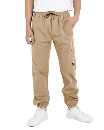 YOUNGSOUL Jungen Cargohose aus Baumwolle Kinder Cargo Jogger Hose Freizeithose mit Gummizug Khaki 170-176 von YOUNGSOUL