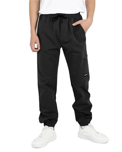 YOUNGSOUL Jungen Cargohose aus Baumwolle Kinder Cargo Jogger Hose Freizeithose mit Gummizug Schwarz 164-170 von YOUNGSOUL