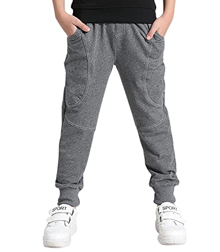 YOUNGSOUL Jungen Gefütterte Hose Kinder Jogginghose Jogger Freizeithose Sweathosen Sporthose Grau Größe 130/128 von YOUNGSOUL