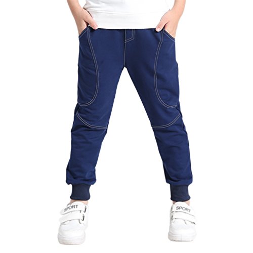 YOUNGSOUL Jungen Gefütterte Hose Kinder Jogginghose Jogger Freizeithose Sweathosen Sporthose Marine Größe 140/140 von YOUNGSOUL