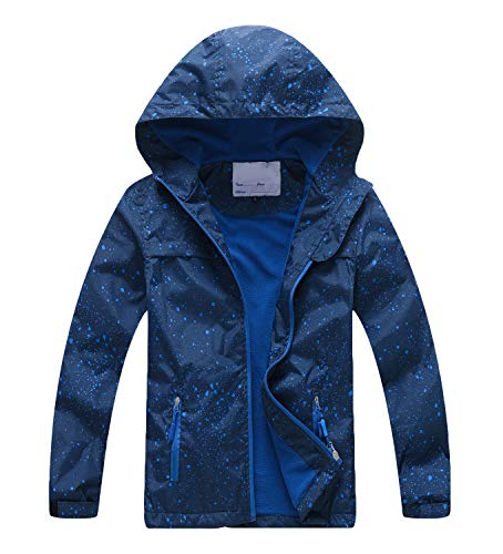 YOUNGSOUL Jungen Gefütterte Regenjacke Kinder Übergangsjacke Leichte Wind und Wasserdicht Jacke mit Kapuze, Marine, 5-6 Jahre/120 von YOUNGSOUL