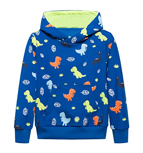 YOUNGSOUL Jungen Hoodie Dinosaurier Kapuzenpullover Kinder Reflektierende Pullover Sweatshirt Blau Dino 92-104/Größe 100 von YOUNGSOUL