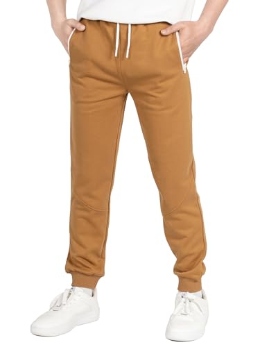 YOUNGSOUL Jungen Hosen Jogginhose Kinder Sweathose Freizeithose Sporthose Lang mit Reißverschlusstaschen Braun 146 von YOUNGSOUL