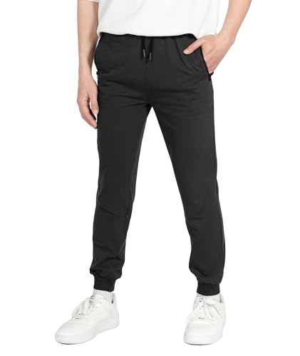 YOUNGSOUL Jungen Hosen Jogginhose Kinder Sweathose Freizeithose Sporthose Lang mit Reißverschlusstaschen Schwarz 158 von YOUNGSOUL