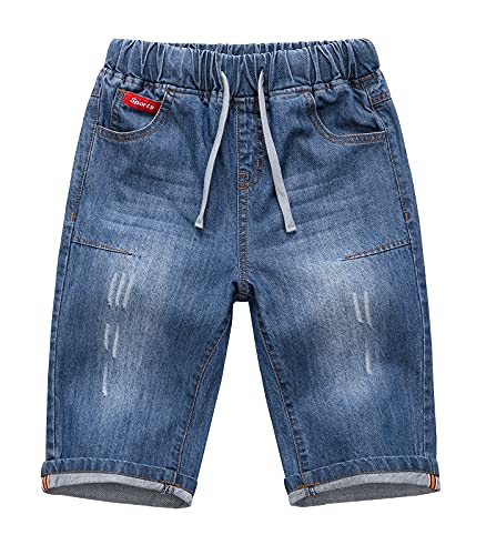 YOUNGSOUL Jungen Jeans Shorts Sommer Jeanshose Kinder Kurze Hose Jeansshorts mit aufgerolltem Saum,Blau 1,DE: 164 (Herstellergröße 160) von YOUNGSOUL