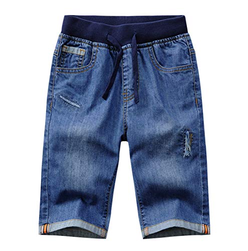 YOUNGSOUL Jungen Jeans Shorts Zerrissene Kurze Hose Kinder Sommer Jeanshose mit Gummizug Blau 152/11-12 Jahre von YOUNGSOUL