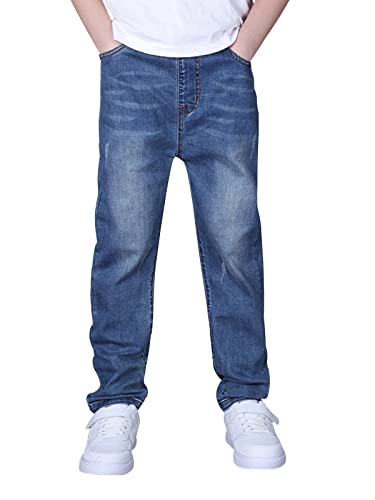 YOUNGSOUL Jungen Jeans Slim Fit Stretch Kinder Jeanshosen Denim Hose mit elastischem Bund Denim Blau 140-146/Größe 140 von YOUNGSOUL