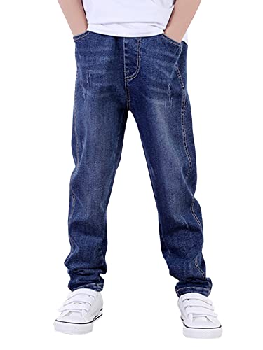 YOUNGSOUL Jungen Jeans Slim Fit Stretch Kinder Jeanshosen Denim Hose mit elastischem Bund Denim Dunkelblau 140-146/Größe 140 von YOUNGSOUL