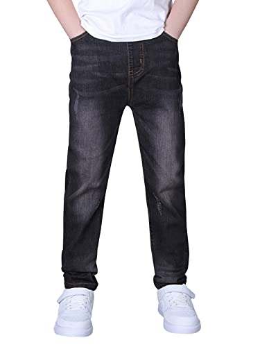 YOUNGSOUL Jungen Jeans Slim Fit Stretch Kinder Jeanshosen Denim Hose mit elastischem Bund Denim Schwarz 128-134/Größe 130 von YOUNGSOUL