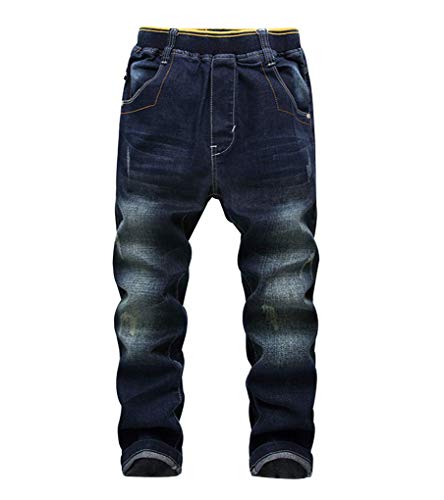 YOUNGSOUL Jungen Jeans Zerrissen Regular Fit Kinder Jeanshosen mit Gummizug, Dunkelblau, DE: 140 (Herstellergröße 140) von YOUNGSOUL