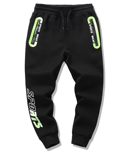 YOUNGSOUL Jungen Jogginghose Gefütterte Sporthosen Kinder Thermo Hose Sweathose Schwarz 110-116/Größe 120 von YOUNGSOUL