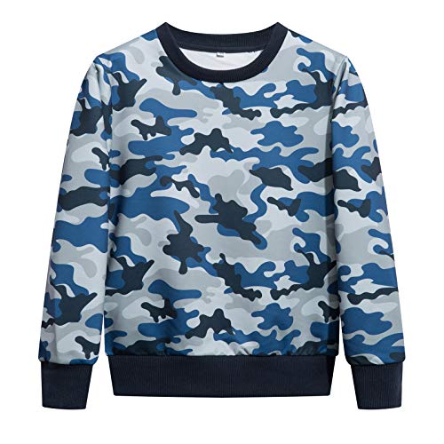 YOUNGSOUL Jungen Pullover Camouflage Sweatshirt Kinder Warme Rundhals Baumwolle Langarm T Shirts Blau camo 104-110/Größe 110 von YOUNGSOUL