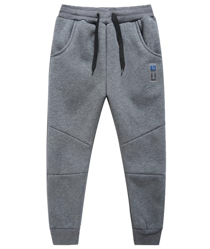YOUNGSOUL Jungen Sporthose Gefütterte Jogginghose Kinder Sweathose Thermo Hose Grau 110-116/Größe 120 von YOUNGSOUL