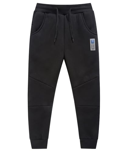 YOUNGSOUL Jungen Sporthose Gefütterte Jogginghose Kinder Sweathose Thermo Hose Schwarz 110-116/Größe 120 von YOUNGSOUL