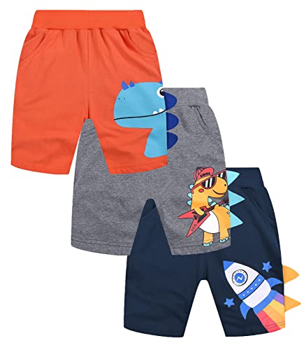 YOUNGSOUL Jungen Summer Shorts Kinder Kurze Hosen Baumwolle Jungs Sommershorts 3er-Pack Gemustert 1, 104-110/Größe 5 Jahre von YOUNGSOUL