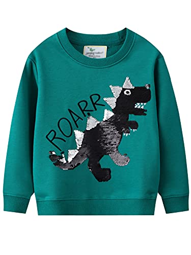 YOUNGSOUL Jungen Sweatshirt Dinosaurier Kinder Pullover Baumwolle Langarm Shirt Baby Oberbekleidung Grün116-122/Größe 7T von YOUNGSOUL