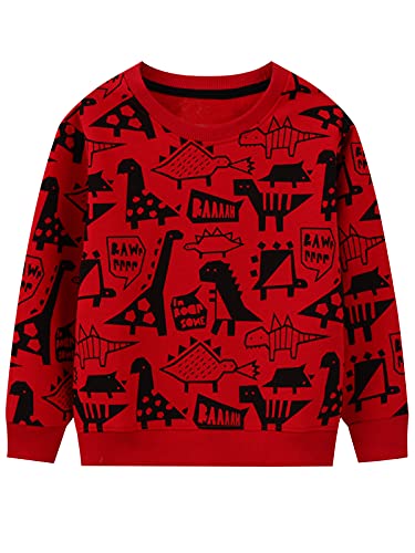 YOUNGSOUL Jungen Sweatshirt Dinosaurier Kinder Pullover Baumwolle Langarm Shirt Baby Oberbekleidung Rot98-104/Größe 4T von YOUNGSOUL