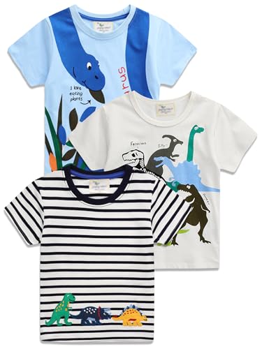 YOUNGSOUL Jungen T-Shirt Dinosaurier Kinder Kurzarm Shirt Sommer Casual Tops 3er-Pack Dino 3, 116-122/Größe 7T YOUNGSOUL Jungen T-Shirt Dinosaurier Kinder Kurzarm Shirt Sommer Casual Tops 3er-Pack Dino 3, 116-122/Größe 7T von YOUNGSOUL