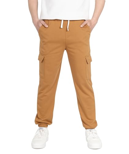 YOUNGSOUL Kinder Jogginghose Jungen Mädchen Cargo Jogger Hose Sweathose Freizeithose mit Elastischem Bund Braun 140 von YOUNGSOUL