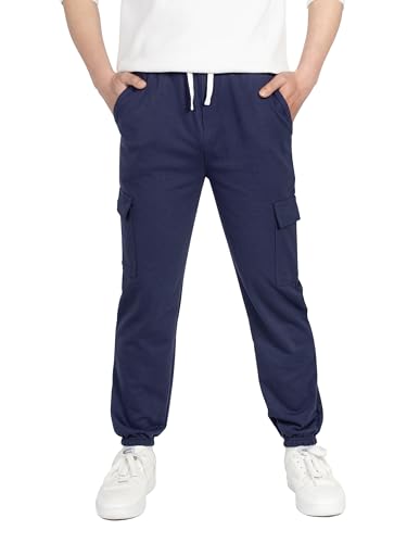 YOUNGSOUL Kinder Jogginghose Jungen Mädchen Cargo Jogger Hose Sweathose Freizeithose mit Elastischem Bund Dunkelblau 128 von YOUNGSOUL