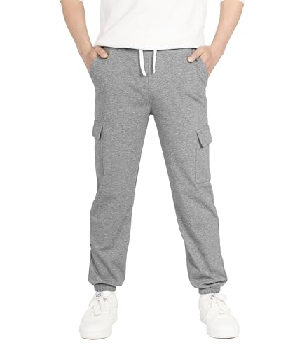 YOUNGSOUL Kinder Jogginghose Jungen Mädchen Cargo Jogger Hose Sweathose Freizeithose mit Elastischem Bund Dunkelgrau 146 von YOUNGSOUL