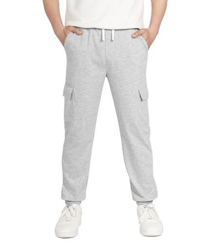 YOUNGSOUL Kinder Jogginghose Jungen Mädchen Cargo Jogger Hose Sweathose Freizeithose mit Elastischem Bund Hellgrau 140 von YOUNGSOUL