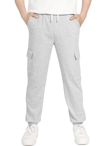 YOUNGSOUL Kinder Jogginghose Jungen Mädchen Cargo Jogger Hose Sweathose Freizeithose mit Elastischem Bund Hellgrau 158 von YOUNGSOUL