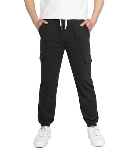 YOUNGSOUL Kinder Jogginghose Jungen Mädchen Cargo Jogger Hose Sweathose Freizeithose mit Elastischem Bund Schwarz 140 von YOUNGSOUL