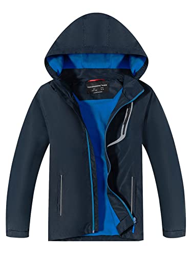 YOUNGSOUL Kinder Softshelljacke Gef¨¹tterte Regenjacke Jungen M?dchen ¨¹bergangsjacke wasserdichte mit Abnehmbarer Kapuze,Marineblau Reflektierend, DE: 116-122 (Herstellergr??e 120) von YOUNGSOUL