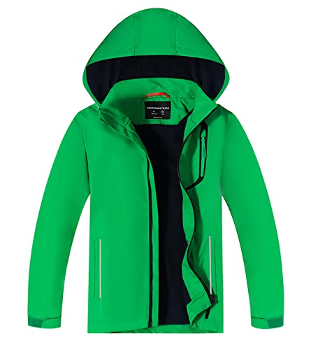 YOUNGSOUL Kinder Softshelljacke Gefütterte Regenjacke Jungen Mädchen Übergangsjacke Wasserdichte Outdoorjacke mit Abnehmbarer Kapuze,Grün, DE: 152-158 (Herstellergröße 160) von YOUNGSOUL